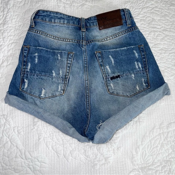 One Teaspoon Shorts Women 25 High Waist Bandits Relaxed Fit Twisted Cuff Hem B21 - Picture 3 of 10